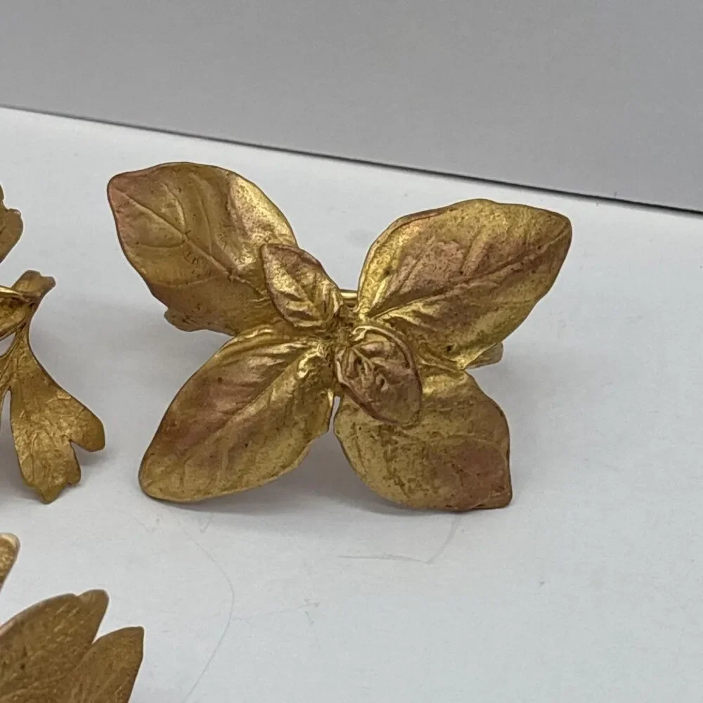 Italian Herbs Napkin Rings Set Of 4 Gold Artisan Michael Michaud Table Art